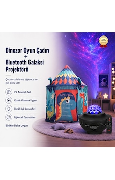 Dinozor Temalı Çocuk Oyun Çadırı Ve Bluetooth Galaksi Projektörü Eğlence Seti-1715 Açık Mavi Dinozor Temalı Çocuk Oyun Çadırı Ve Bluetooth Galaksi Projektörü Eğlence Seti-1715 Açık Mavi