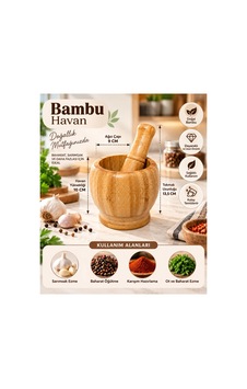 Bambu Havan Sarımsak Ezeceği Baharat Sarımsak Havan