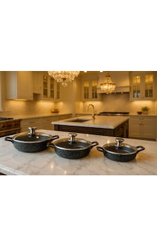 Kapaklı 3 Lü Granit Sahan Set- 18cm-20cm-22cm Kapaklı Sahan Set