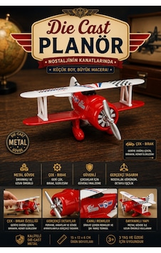 Die-cast Metal Çek Bırak Oyuncak Savaş Uçağı 15 Cm Kırmızı