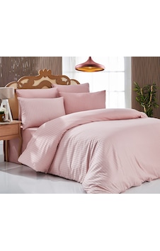Komfort Home Çift Kişilik Çizgili Pamuk Saten Nevresim Seti (Pudr Pudra