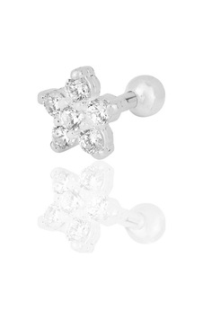 Gümüş Rodyumlu Zirkon Taşlı Papatya Modeli Tragus Helix Piercing Küpe Gümüş