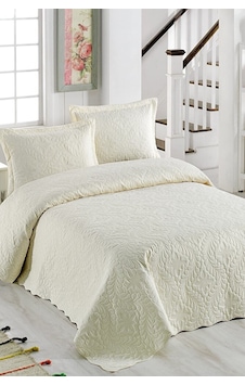 Ivy Krem Çift Kişilik Microfiber Kapitone Yatak Örtüsü