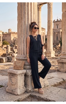 Lela Regular Fit Bağlama Detaylı Bisiklet Yaka Takım Bayan Takım 5866466 Lacivert