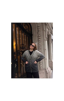 Onno Style Women Klasik Karyağdı Desen Düğmeli Ceket Siyah