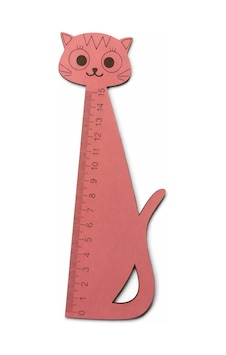 Kedi Figürlü Ahşap Cetvel Pembe
