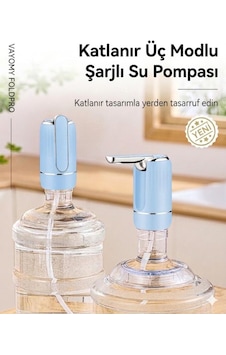 Vayomy Smartfold Katlanabilir Şarjlı Damacana Pompası - Akıllı Ölçülü Otomatik Dokunmatik Su Pompası Yeni Nesil Mavi