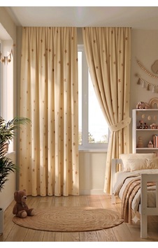 Bebek Çocuk Odası Fon Perdesi Desenli Dekoratif Dijital Baskılı Premium Çocuk Odası Perdesi Krem