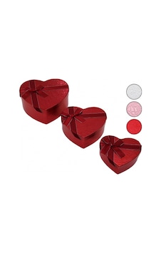3pcs Kalp Parlak Renkli - Kabartma Desen Karton Hediye Kutusu Kurdelalı 15-18-21cm 5324