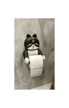 Kedi Figürlü Tuvalet Kağıdı Tutucu Duvara Monte Dekoratif Kağıtlık Siyah