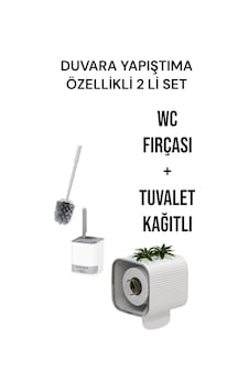 2 Li Set-kendinden Yapışkanlı Tuvalet Kağıdı Wc Kağıt Asacağı Ve Banyo Lavabo Wc Temizleme Fırçası Beyaz