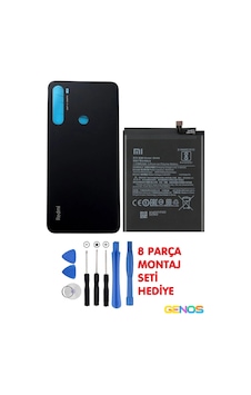 Xiaomi Redmi Note 8 Uyumlu Cam Kapak Batarya Pil Kapağı Siyah + Note 8 Batarya Pil Bn46 + Montaj Set