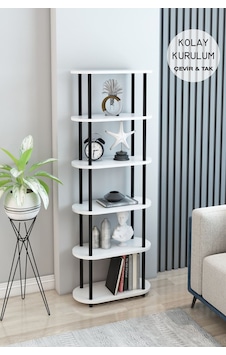 6 Raflı Oval Tasarım Kitaplık Ofis Salon Kitaplığı Modern Şık Tasarım Kitaplık Dosya Rafı Beyaz 6 Raflı Oval Tasarım Kitaplık Ofis Salon Kitaplığı Modern Şık Tasarım Kitaplık Dosya Rafı Beyaz