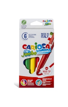 Carioca Jumbo Süper Yıkanabilir Keçeli Boya Kalemi 6'lı Set Çocuklar İçin Güvenli Renkler Karışık Carioca Jumbo Süper Yıkanabilir Keçeli Boya Kalemi 6'lı Set Çocuklar İçin Güvenli Renkler Karışık