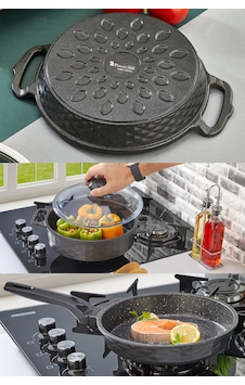 Polochef Kristal Granit 3'lü Tencere Tava Sahan Seti 4 Parça Siyah Polochef Kristal Granit 3'lü Tencere Tava Sahan Seti 4 Parça Siyah