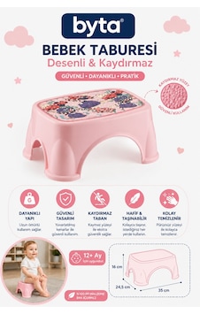 Kaydırmaz Desenli Bebek Basamağı Çocuk Taburesi 35x24,5x16 Cm Pembe Pembe Kaydırmaz Desenli Bebek Basamağı Çocuk Taburesi 35x24,5x16 Cm Pembe Pembe