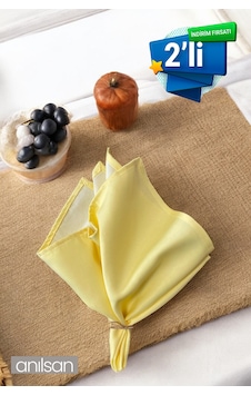 2 Li %100 Pamuk Kumaş Peçete Açık Sarı 50x50 Cm Mutfak Bezi Sofra Sunum Servis Peçetesi
