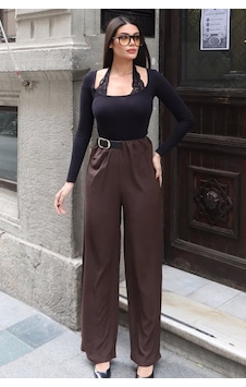 Kechi Woman Linda Twill Kumaş Kemer Detay Pantolon Kahverengi Kechi Woman Linda Twill Kumaş Kemer Detay Pantolon Kahverengi