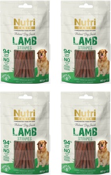 Nutri Canın Stripes Tahılsız Kuzu Etli Köpek Ödül Maması 4 x 80 G