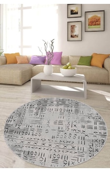 Gri Kaymaz Tabanlı Yuvarlak Etnik Mutfak Halısı Ar1377n11
