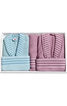 Taç Pure Cotton Alvin Gül Kurusu Cam Göbeği Aile Seti Bornoz Takımı Çok Renkli