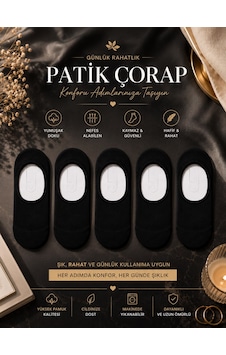 Çorap Vitrini 5'li Paket Siyah Babet Çorabı - Görünmez Patik Çorap Kaymaz Silikonlu Çorap Vitrini 5'li Paket Siyah Babet Çorabı - Görünmez Patik Çorap Kaymaz Silikonlu