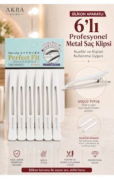6 Lı Profesyonel Metal Saç Klipsi Seti Silikon Aparatlı Saç Ayırma Ve Şekillendirme Kuaför Klipsi Beyaz