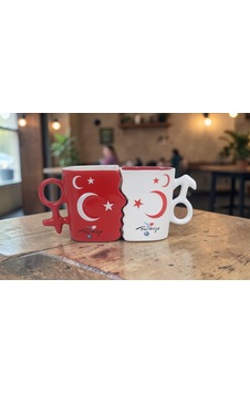 Ay Yıldız Ruh İkizi Tasarımlı Türk Bayraklı 2li Porselen Kupa Fincan Seti 250 Ml Büyük Boy Kırmızı - Beyaz Ay Yıldız Ruh İkizi Tasarımlı Türk Bayraklı 2li Porselen Kupa Fincan Seti 250 Ml Büyük Boy Kırmızı - Beyaz