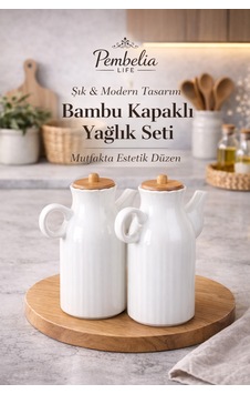 2 Adet Bambu Kapaklı Porselen 1000ml Yağdanlık-yağlık Beyaz Beyaz 2 Adet Bambu Kapaklı Porselen 1000ml Yağdanlık-yağlık Beyaz Beyaz