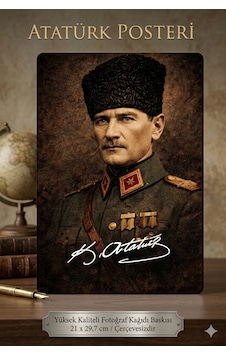 Atatürk Vintage Poster A4 21x29,7 Cm Çerçevesizdir İmzalı Dekoratif Ofis Ev Duvar Süsü Atatürk Vintage Poster A4 21x29,7 Cm Çerçevesizdir İmzalı Dekoratif Ofis Ev Duvar Süsü