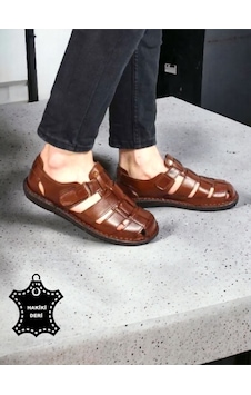 Magic Shoes Hakiki Deri Ortopedik Erkek Sandalet Taba
