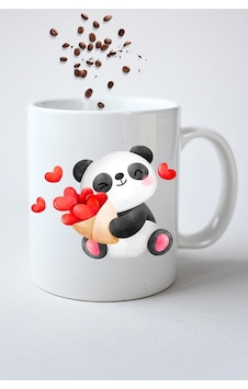Kalpli Sevimli Panda Baskılı Hediye Kupa Bardak Porselen Çay Kahve Fincanı Beyaz Kalpli Sevimli Panda Baskılı Hediye Kupa Bardak Porselen Çay Kahve Fincanı Beyaz