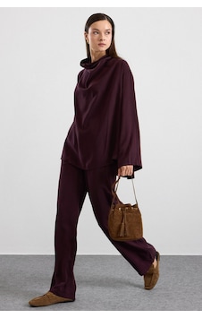 Olcay Degaje Yaka Oversize Pantolon Bluz İkili Takım Mürdüm 9483-tk Olcay Degaje Yaka Oversize Pantolon Bluz İkili Takım Mürdüm 9483-tk