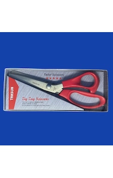 Taksun Makas Plastik Saplı Sürfile Zigzag 9" 23cm Kırmızı