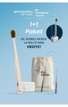 1+1 Paket Spiral Başlıklı Ekru Diş Fırçası+ Dil Temizleme+ Kesesi Ve İkili Stant Hediye 1+1 Paket Spiral Başlıklı Ekru Diş Fırçası+ Dil Temizleme+ Kesesi Ve İkili Stant Hediye