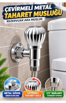 Çevirmeli Metal Taharet Musluğu Krom Kaplama 1/2 İnç Wc Klozet Rezervuar Ara Musluğu Vanası Model 4 Çevirmeli Metal Taharet Musluğu Krom Kaplama 1/2 İnç Wc Klozet Rezervuar Ara Musluğu Vanası Model 4