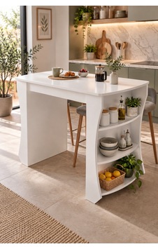 Sulorahome Mutfak Adası Ve Kahvaltı Masası Raflı Beyaz Masa 120x60 Cm Sulorahome Mutfak Adası Ve Kahvaltı Masası Raflı Beyaz Masa 120x60 Cm