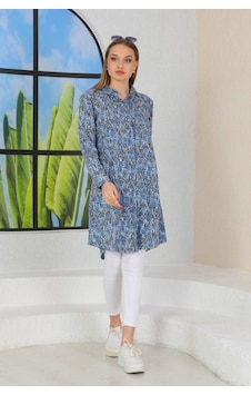 Polologin Butik Büyük Beden Çiçek Desenli Gömlek Elbise - Somon Ve Mavi Uyumu Mavi Polologin Butik Büyük Beden Çiçek Desenli Gömlek Elbise - Somon Ve Mavi Uyumu Mavi