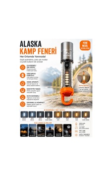 Alaska Kamp Feneri Usb Şarjlı 8 Modlu Led Aydınlatma Gri