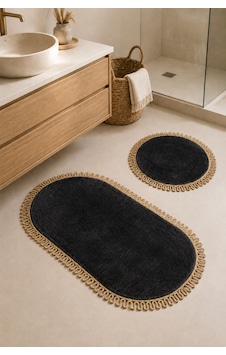El Yapımı Bohem Banyo Paspası 2'li Peluş Kaymaz Jel Taban Yuvarlak 60x60 Cm Ve Oval 55x100 Cm Siyah Jüt Hasır El Yapımı Bohem Banyo Paspası 2'li Peluş Kaymaz Jel Taban Yuvarlak 60x60 Cm Ve Oval 55x100 Cm Siyah Jüt Hasır
