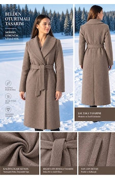 Moda Banuş Kadın Kuşaklı Cepli Yırtmaçlı Astarlı Kaşe Kaban Kırçıllı Kahve Ekru Moda Banuş Kadın Kuşaklı Cepli Yırtmaçlı Astarlı Kaşe Kaban Kırçıllı Kahve Ekru