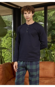 Kly Erkek Uzun Kol Midi Yaka Lacivert Pijama Takımı C1t5n0o8 001 Kly Erkek Uzun Kol Midi Yaka Lacivert Pijama Takımı C1t5n0o8 001