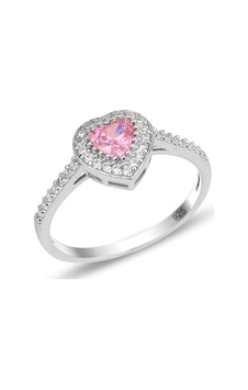 Gümüş Rodyumlu Pırlanta Modeli Pembe Taşlı Kalp Yüzük Gümüş Rodyumlu Pırlanta Modeli Pembe Taşlı Kalp Yüzük