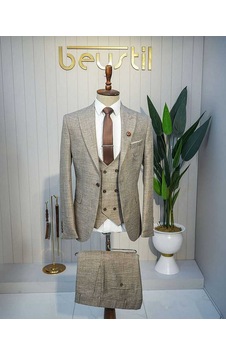 Bys Beystil Sivri Yaka Kahve Yelekli Kırçıllı Takım Elbise Storm- Slim Fit Bys Beystil Sivri Yaka Kahve Yelekli Kırçıllı Takım Elbise Storm- Slim Fit