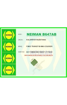 Neıman B647ab Kalorifer Rezistansı Ford Transıt-custom-courıer-focus-kuga-bmax-cmax 10 Av11 18b647 Ab-av11 18b647 Aa -