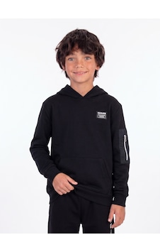 Onloox Erkek Siyah Erkek Çocuk Siyah Pamuklu Kapüşonlu Uzun Kollu Regular Kalıp Kolu Fermuarlı Sweatshirt 9-11 Yaş