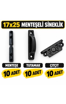 Sineklik Aksesuar Takımı 17x25 Menteşeli Sistem Için 10 Lu Menteşe-çıtçıt-kulplu Menteşeli Set Siyah Sineklik Aksesuar Takımı 17x25 Menteşeli Sistem Için 10 Lu Menteşe-çıtçıt-kulplu Menteşeli Set Siyah