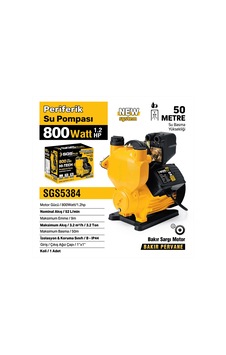Sgs5384 - Periferik Su Pompası 800 Watt 1.2 Hp - 50 Metre - Bakır Sargı Sgs5384 - Periferik Su Pompası 800 Watt 1.2 Hp - 50 Metre - Bakır Sargı