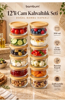 Bambum 12'li Bambu Kapaklı Cam Kahvaltılık Seti 300 Ml - Vakumlu Saklama Kabı Ve Kahvaltılık Seti Bambum 12'li Bambu Kapaklı Cam Kahvaltılık Seti 300 Ml - Vakumlu Saklama Kabı Ve Kahvaltılık Seti
