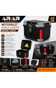 Motosiklet Arka Çanta Kare Bgc Siyah-gri 45 Lt Çelik Kilit-3072 Motosiklet Arka Çanta Kare Bgc Siyah-gri 45 Lt Çelik Kilit-3072